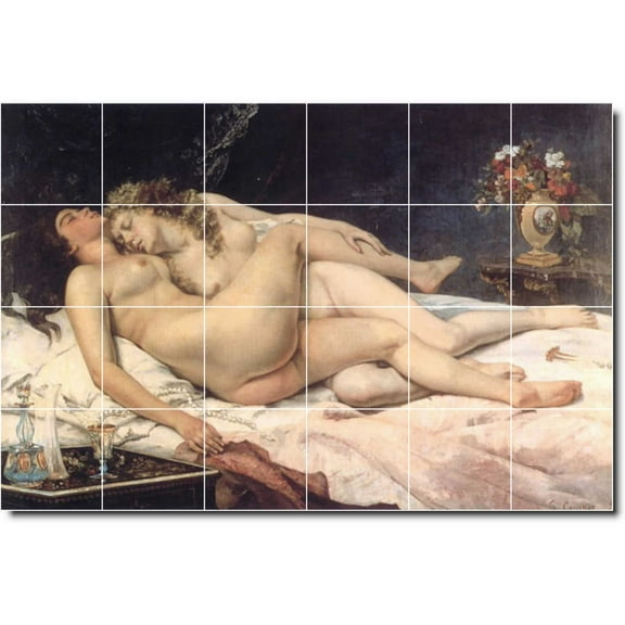 Ceramic Tile Mural-Gustave Courbet Nudes Backsplash Tile Mural 10. 25.5" w x 17" h using (24) 4.25 x 4.25 ceramic tiles