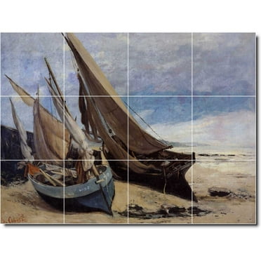 Ceramic Tile Mural-Gustave Courbet Ships Backsplash Tile Mural 17. 17" w x 12.75" h using (12) 4.25 x 4.25 ceramic tiles