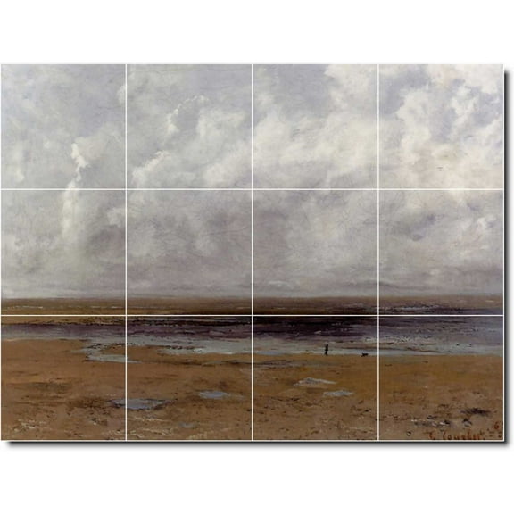 Ceramic Tile Mural-Gustave Courbet Waterfront Painting 220. 17" w x 12.75" h using (12) 4.25 x 4.25 ceramic tiles