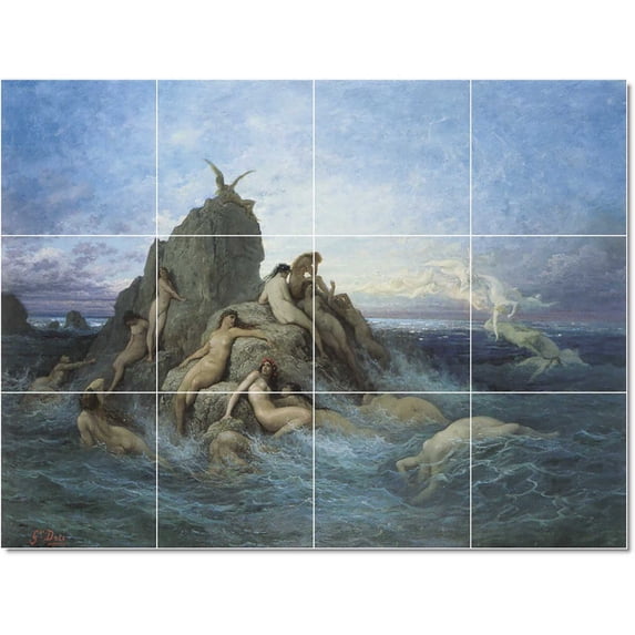 Ceramic Tile Mural-Gustave Dore Mythology Painting 63. 24" w x 18" h using (12) 6 x 6 ceramic tiles