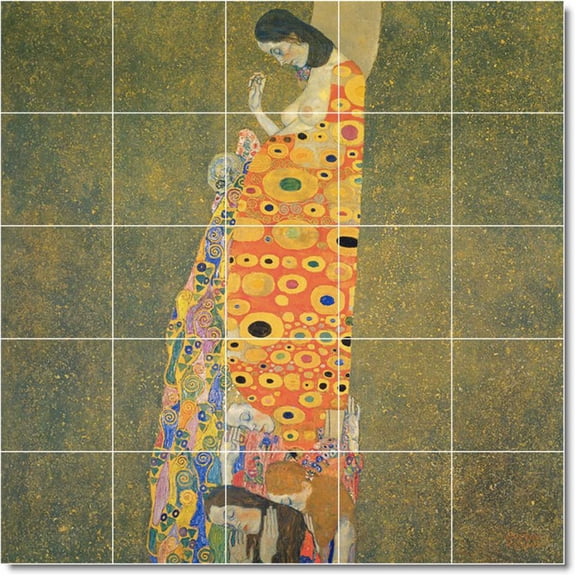 Ceramic Tile Mural-Gustave Klimt Abstract Kitchen Tile Mural 5. 40" w x 40" h using (25) 8 x 8 ceramic tiles