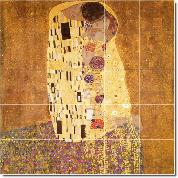 Ceramic Tile Mural-Gustave Klimt Abstract Kitchen Tile Mural 7. 21.25" w x 21.25" h using (25) 4.25 x 4.25 ceramic tiles