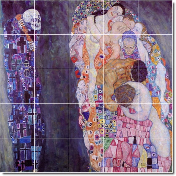Ceramic Tile Mural-Gustave Klimt Abstract Painting 19. 40" w x 40" h using (25) 8 x 8 ceramic tiles