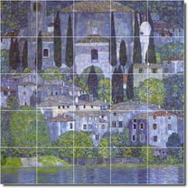 Ceramic Tile Mural-Gustave Klimt Village Painting 66. 21.25" w x 21.25" h using (25) 4.25 x 4.25 ceramic tiles