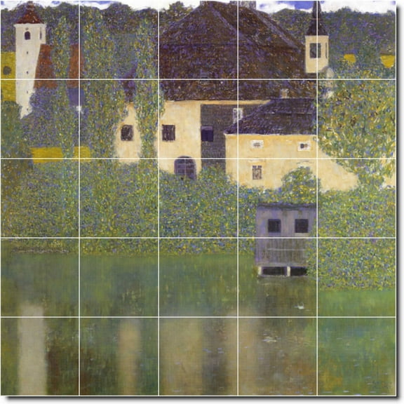 Ceramic Tile Mural-Gustave Klimt Village Painting 67. 21.25" w x 21.25" h using (25) 4.25 x 4.25 ceramic tiles