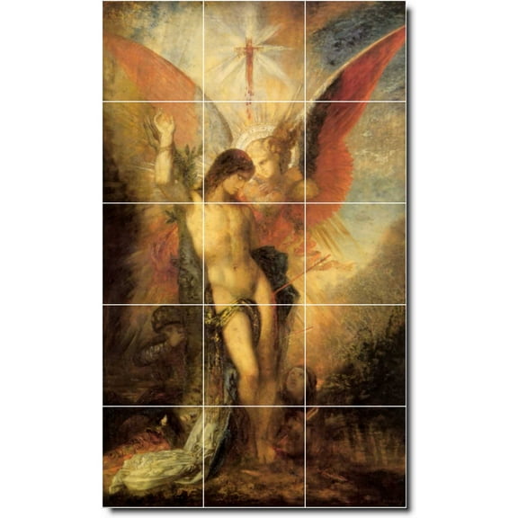 Ceramic Tile Mural-Gustave Moreau Angels Shower Tile Mural 1. 12.75" w x 21.25" h using (15) 4.25 x 4.25 ceramic tiles