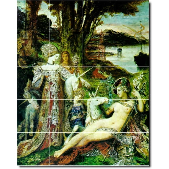 Ceramic Tile Mural-Gustave Moreau Mythology Wall Tile Mural 29. 48" w x 60" h using (20) 12 x 12 ceramic tiles