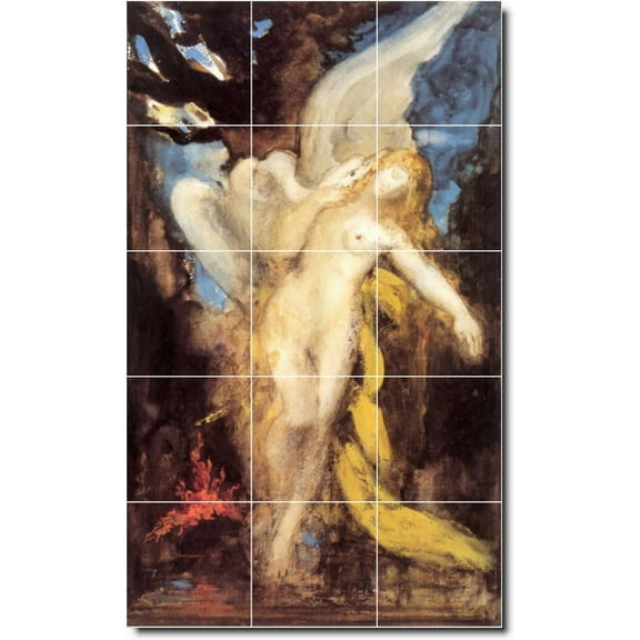 Ceramic Tile Mural-Gustave Moreau Nudes Painting 125. 12.75" w x 21.25" h using (15) 4.25 x 4.25 ceramic tiles