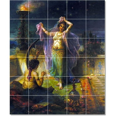Ceramic Tile Mural-Hans Zatzka Mythology Tile Mural Modern. 21.25" w x 25.5" h using (30) 4.25 x 4.25 ceramic tiles