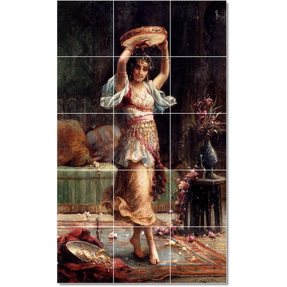 Ceramic Tile Mural-Hans Zatzka Women Painting 117. 12.75" w x 21.25" h using (15) 4.25 x 4.25 ceramic tiles