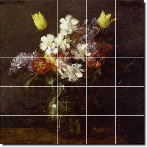 Ceramic Tile Mural-Henri Fantin-Latour Flowers Backsplash Tile Mural 10. 60" w x 60" h using (25) 12 x 12 ceramic tiles
