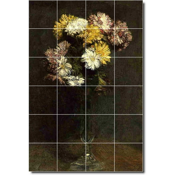 Ceramic Tile Mural-Henri Fantin-Latour Flowers Backsplash Tile Mural 7. 17" w x 25.5" h using (24) 4.25 x 4.25 ceramic tiles