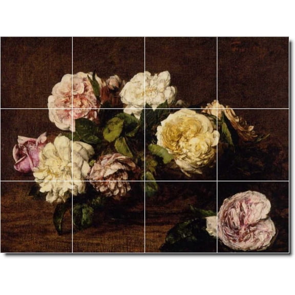Ceramic Tile Mural-Henri Fantin-Latour Flowers Backsplash Tile Mural 9. 32" w x 24" h using (12) 8 x 8 ceramic tiles