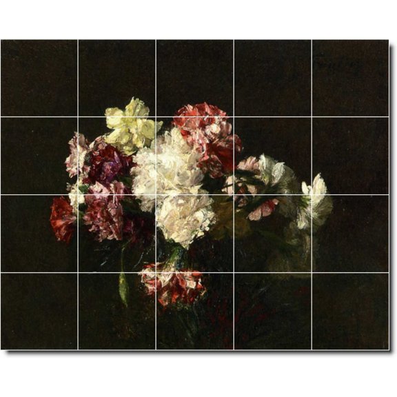 Ceramic Tile Mural-Henri Fantin-Latour Flowers Bathroom Tile Mural 24. 30" w x 24" h using (20) 6 x 6 ceramic tiles