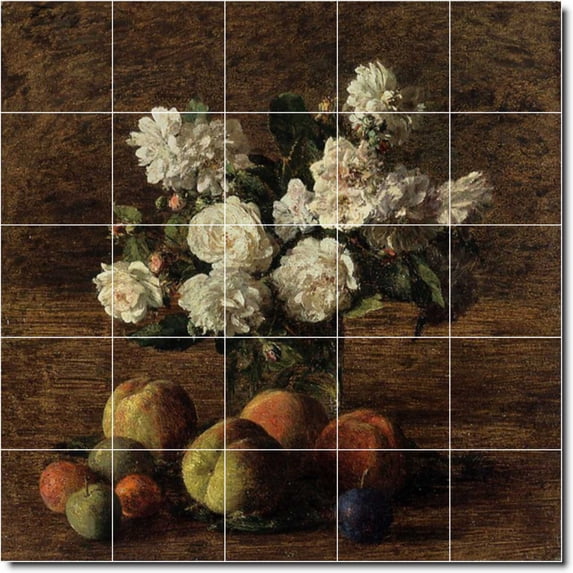 Ceramic Tile Mural-Henri Fantin-Latour Flowers Bathroom Tile Mural 30. 40" w x 40" h using (25) 8 x 8 ceramic tiles
