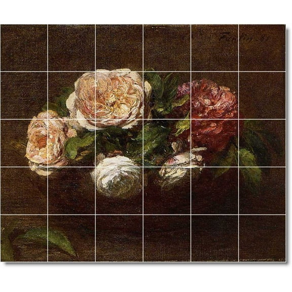 Ceramic Tile Mural-Henri Fantin-Latour Flowers Floor Tile Mural 13. 25.5" w x 21.25" h using (30) 4.25 x 4.25 ceramic tiles