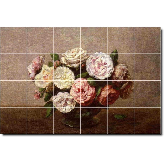 Ceramic Tile Mural-Henri Fantin-Latour Flowers Floor Tile Mural 6. 36" w x 24" h using (24) 6 x 6 ceramic tiles