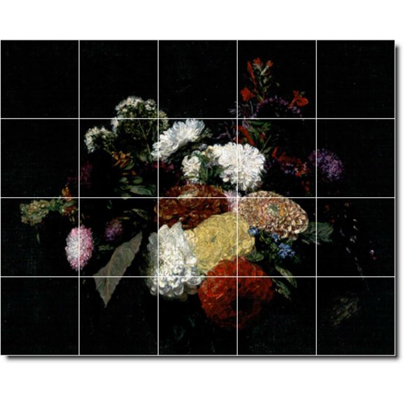 Ceramic Tile Mural-Henri Fantin-Latour Flowers Floor Tile Mural 7. 40" w x 32" h using (20) 8 x 8 ceramic tiles