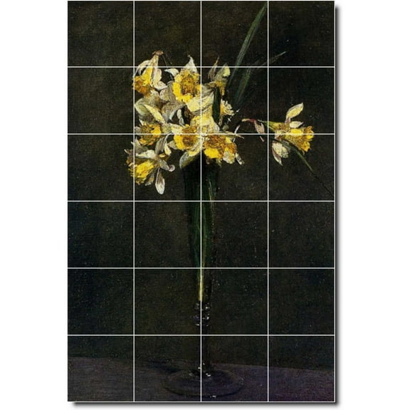 Ceramic Tile Mural-Henri Fantin-Latour Flowers Kitchen Tile Mural 2. 17" w x 25.5" h using (24) 4.25 x 4.25 ceramic tiles