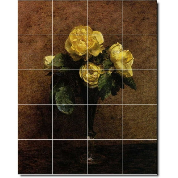Ceramic Tile Mural-Henri Fantin-Latour Flowers Kitchen Tile Mural 25. 17" w x 21.25" h using (20) 4.25 x 4.25 ceramic tiles