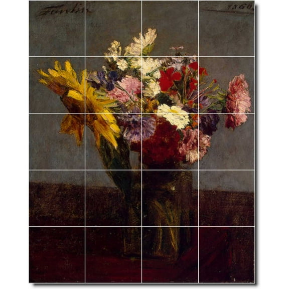 Ceramic Tile Mural-Henri Fantin-Latour Flowers Painting 104. 17" w x 21.25" h using (20) 4.25 x 4.25 ceramic tiles