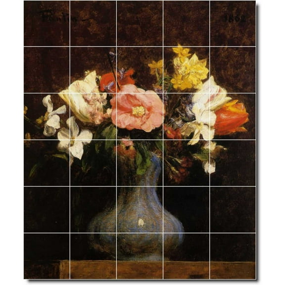 Ceramic Tile Mural-Henri Fantin-Latour Flowers Painting 107. 30" w x 36" h using (30) 6 x 6 ceramic tiles