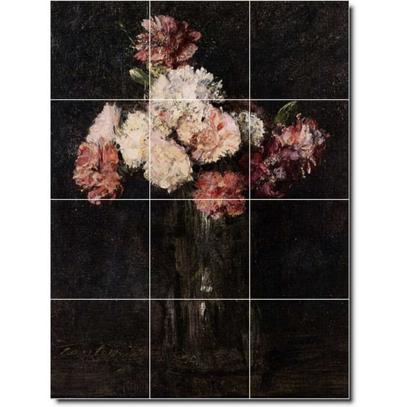 Ceramic Tile Mural-Henri Fantin-Latour Flowers Painting 92. 24" w x 32" h using (12) 8 x 8 ceramic tiles