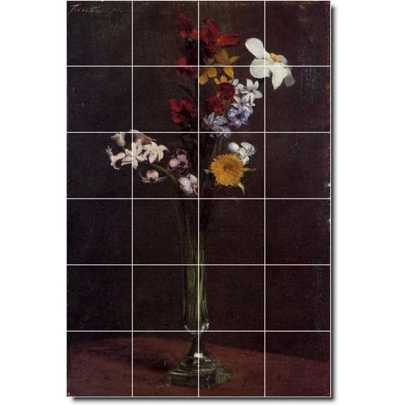 Ceramic Tile Mural-Henri Fantin-Latour Flowers Shower Tile Mural 12. 24" w x 36" h using (24) 6 x 6 ceramic tiles