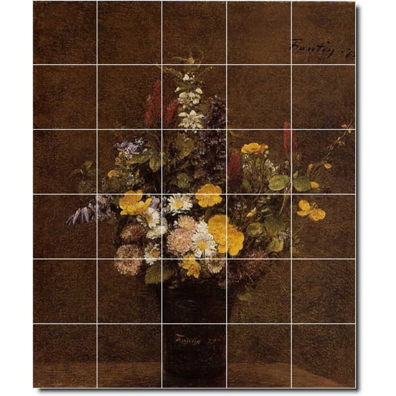 Ceramic Tile Mural-Henri Fantin-Latour Flowers Shower Tile Mural 16. 30" w x 36" h using (30) 6 x 6 ceramic tiles