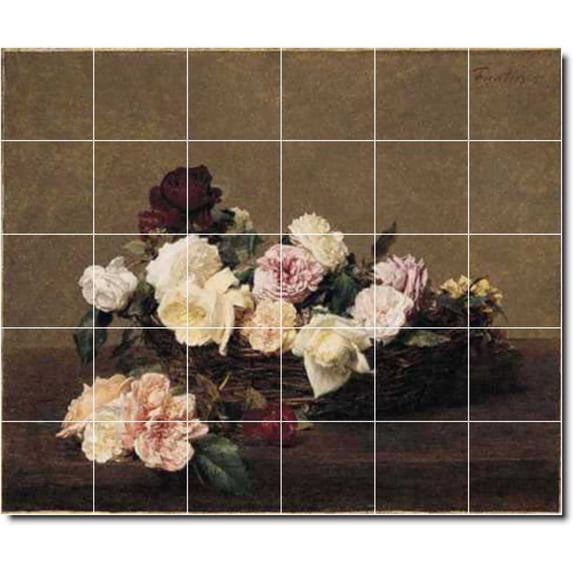 Ceramic Tile Mural-Henri Fantin-Latour Flowers Shower Tile Mural 3. 48" w x 40" h using (30) 8 x 8 ceramic tiles