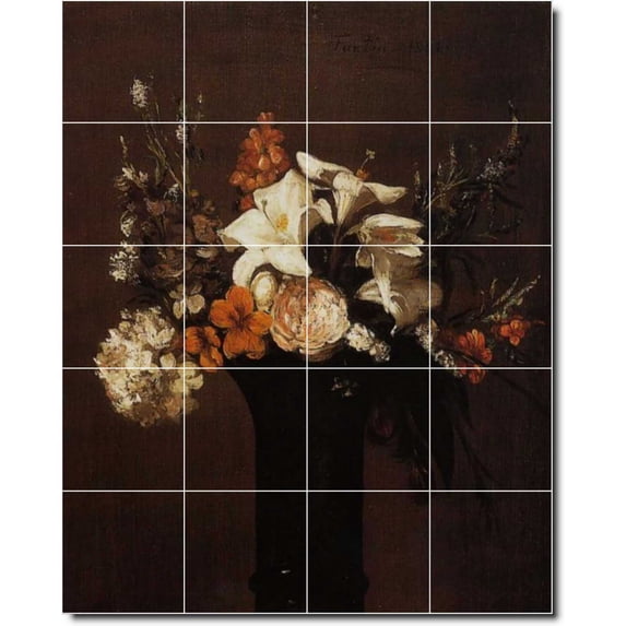 Ceramic Tile Mural-Henri Fantin-Latour Flowers Shower Tile Mural 7. 32" w x 40" h using (20) 8 x 8 ceramic tiles