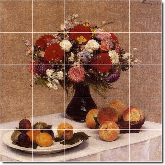 Ceramic Tile Mural-Henri Fantin-Latour Flowers Shower Tile Mural 8. 30" w x 30" h using (25) 6 x 6 ceramic tiles