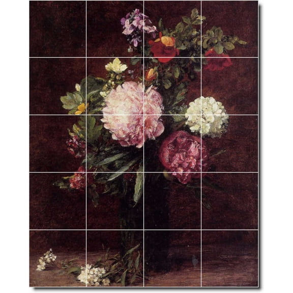 Ceramic Tile Mural-Henri Fantin-Latour Flowers Shower Tile Mural 9. 24" w x 30" h using (20) 6 x 6 ceramic tiles