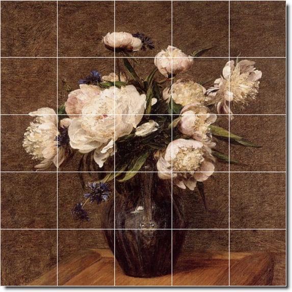 Ceramic Tile Mural-Henri Fantin-Latour Flowers Wall Tile Mural 18. 40" w x 40" h using (25) 8 x 8 ceramic tiles