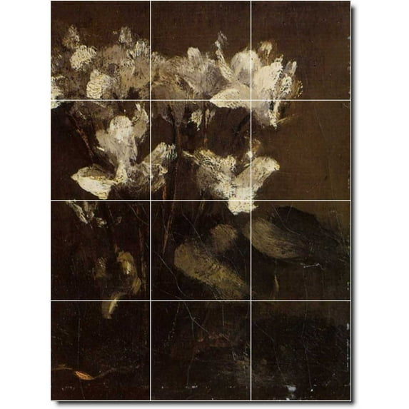 Ceramic Tile Mural-Henri Fantin-Latour Flowers Wall Tile Mural 20. 21.25" w x 25.5" h using (30) 4.25 x 4.25 ceramic tiles