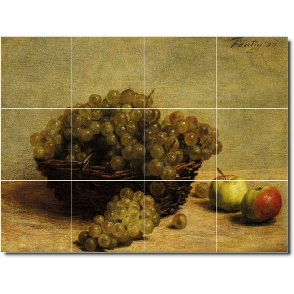 Ceramic Tile Mural-Henri Fantin-Latour Fruit Vegetables Bathroom Tile Mural 5. 17" w x 12.75" h using (12) 4.25 x 4.25 ceramic tiles