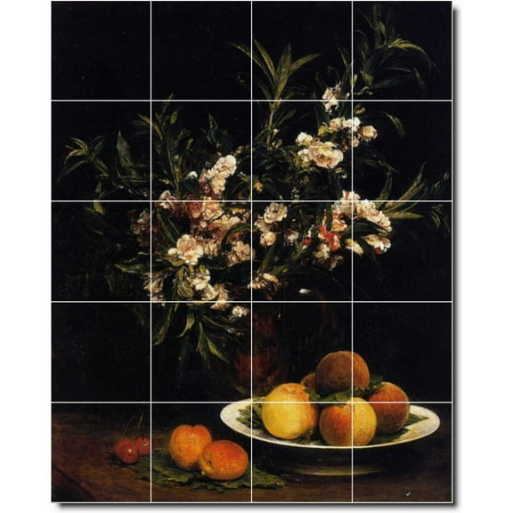 Ceramic Tile Mural-Henri Fantin-Latour Fruit Vegetables Shower Tile Mural 23. 17" w x 21.25" h using (20) 4.25 x 4.25 ceramic tiles