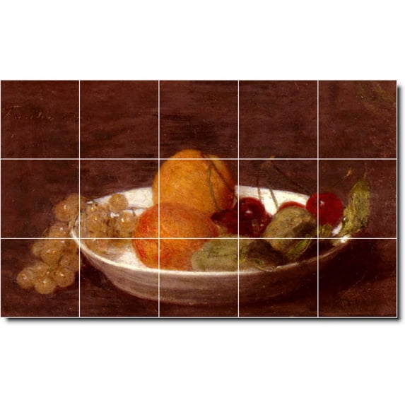 Ceramic Tile Mural-Henri Fantin-Latour Fruit Vegetables Wall Tile Mural 26. 40" w x 24" h using (15) 8 x 8 ceramic tiles