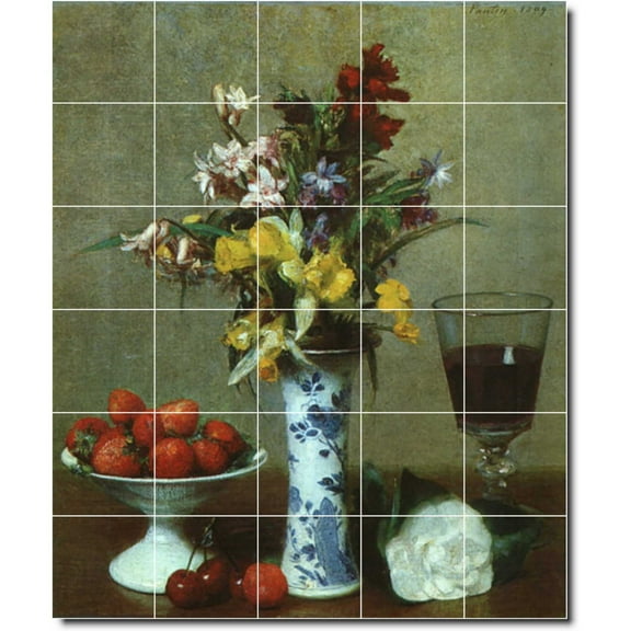 Ceramic Tile Mural-Henri Fantin-Latour Still Life 21. 21.25" w x 25.5" h using (30) 4.25 x 4.25 ceramic tiles