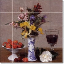 Ceramic Tile Mural-Henri Fantin-Latour Still Life Shower Tile Mural 26. 21.25" w x 21.25" h using (25) 4.25 x 4.25 ceramic tiles