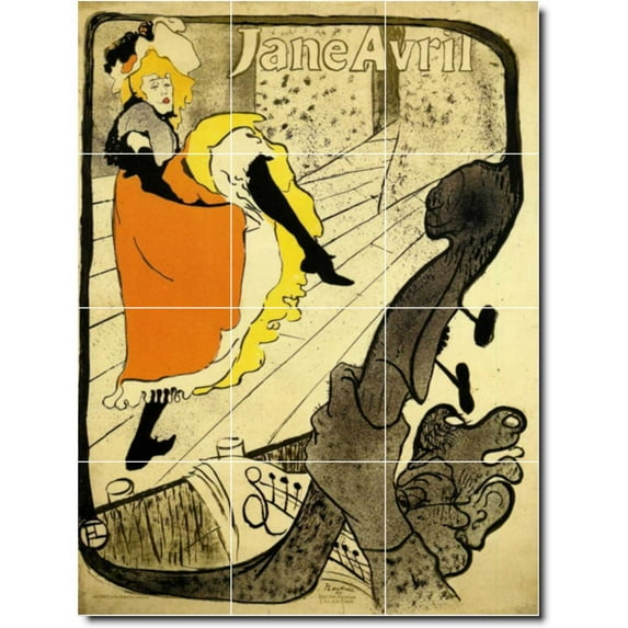 Ceramic Tile Mural-Henri Toulouse-Lautrec Poster Art Custom Tile Mural 15. 18" w x 24" h using (12) 6 x 6 ceramic tiles