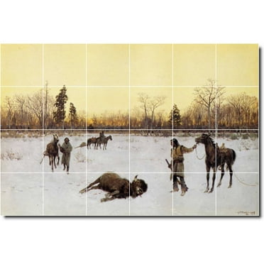 Ceramic Tile Mural-Henry Farny Flowers Floor Tile Mural 21. 25.5" w x 17" h using (24) 4.25 x 4.25 ceramic tiles