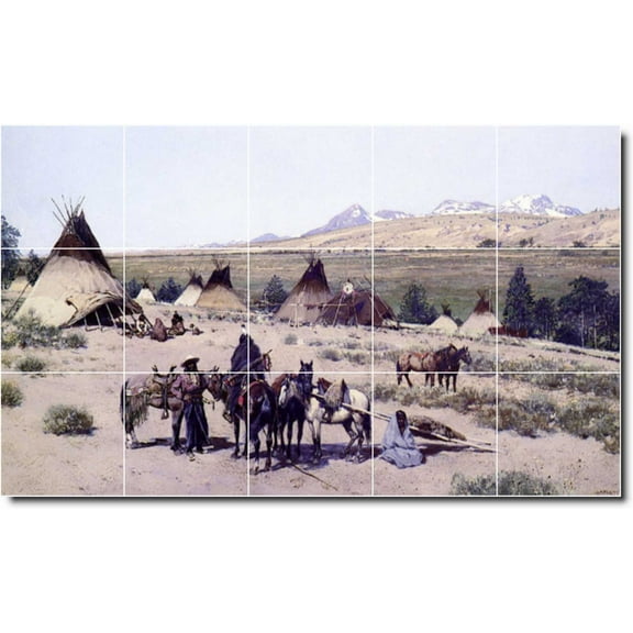 Ceramic Tile Mural-Henry Farny Indians 26. 21.25" w x 12.75" h using (15) 4.25 x 4.25 ceramic tiles