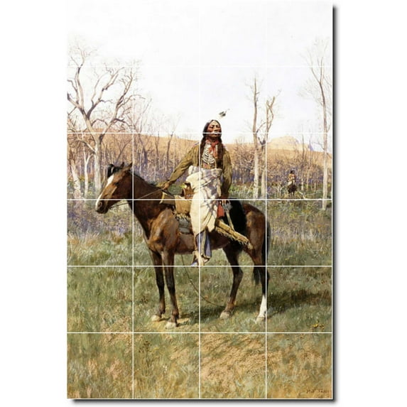 Ceramic Tile Mural-Henry Farny Indians Backsplash Tile Mural 22. 48" w x 72" h using (24) 12 x 12 ceramic tiles