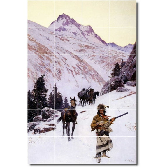 Ceramic Tile Mural-Henry Farny Indians Backsplash Tile Mural 23. 24" w x 36" h using (24) 6 x 6 ceramic tiles
