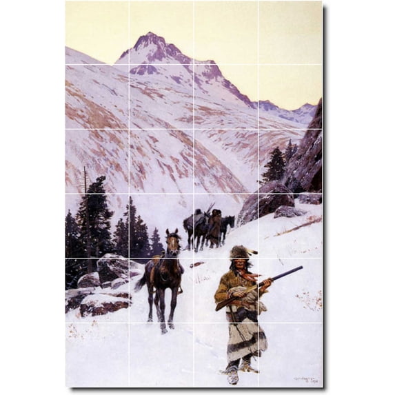 Ceramic Tile Mural-Henry Farny Indians Backsplash Tile Mural 23. 32" w x 48" h using (24) 8 x 8 ceramic tiles