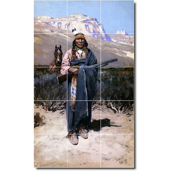 Ceramic Tile Mural-Henry Farny Indians Bathroom Tile Mural 25. 18" w x 30" h using (15) 6 x 6 ceramic tiles
