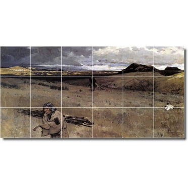 Ceramic Tile Mural-Henry Farny Indians Custom Tile Mural 1. 25.5" w x 12.75" h using (18) 4.25 x 4.25 ceramic tiles