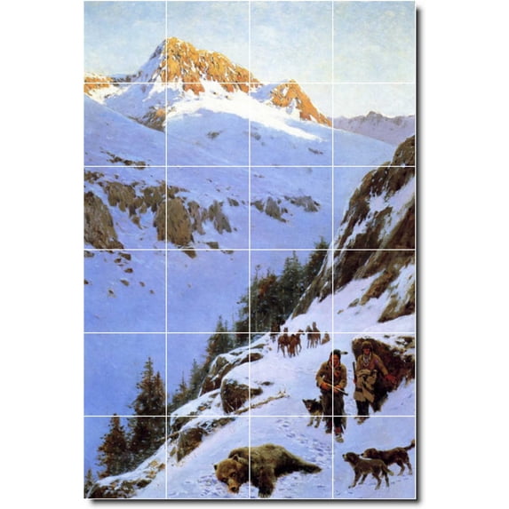 Ceramic Tile Mural-Henry Farny Indians Kitchen Tile Mural 4. 17" w x 25.5" h using (24) 4.25 x 4.25 ceramic tiles