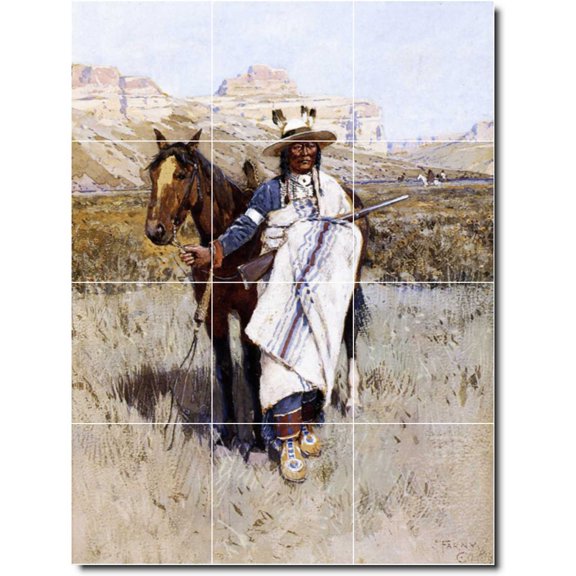Ceramic Tile Mural-Henry Farny Indians Shower Tile Mural 7. 12.75" w x 17" h using (12) 4.25 x 4.25 ceramic tiles
